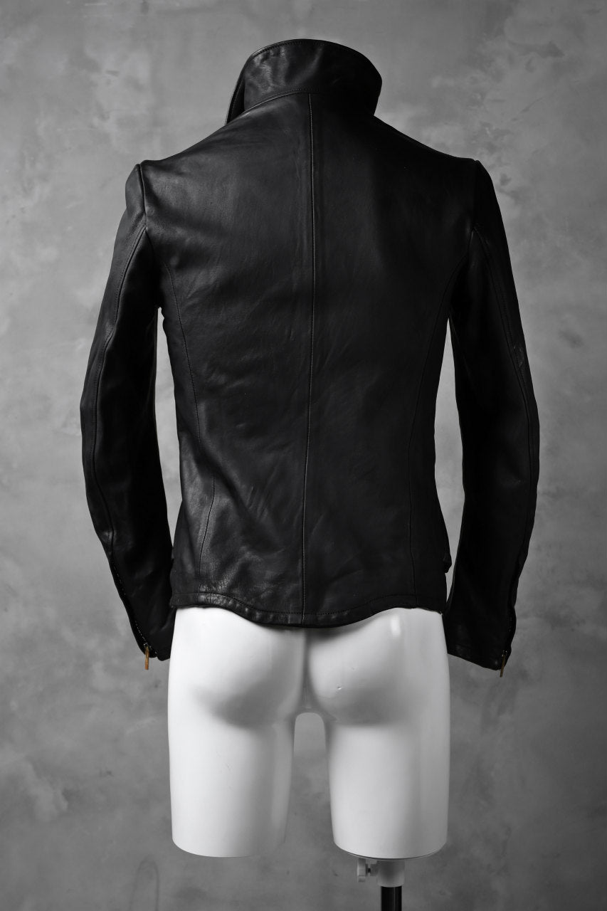 ierib exclusive high neck curved zip jacket / oiled horse soften (BLACK)