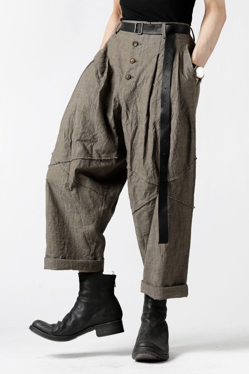 YUTA MATSUOKA cross switch cropped pants / spec dyed canvas (khaki)