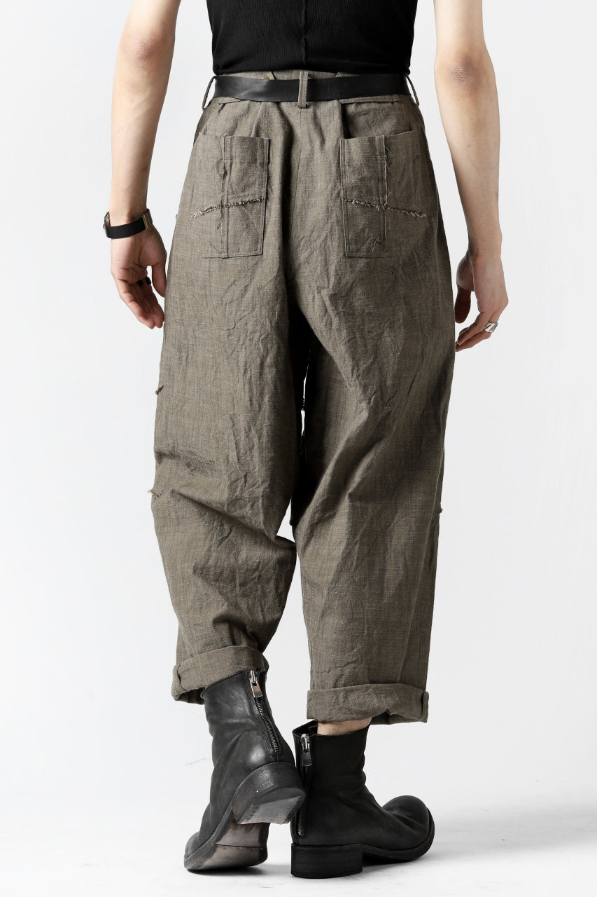 YUTA MATSUOKA cross switch cropped pants / spec dyed canvas (khaki)