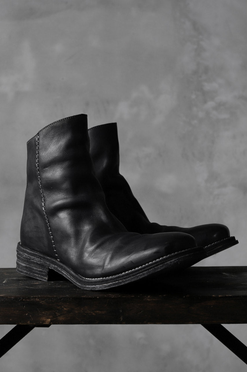 incarnation exclusive HORSE LEATHER SIDE ZIP SHORT BOOTS / COMPOSITE DYED (BLACK)