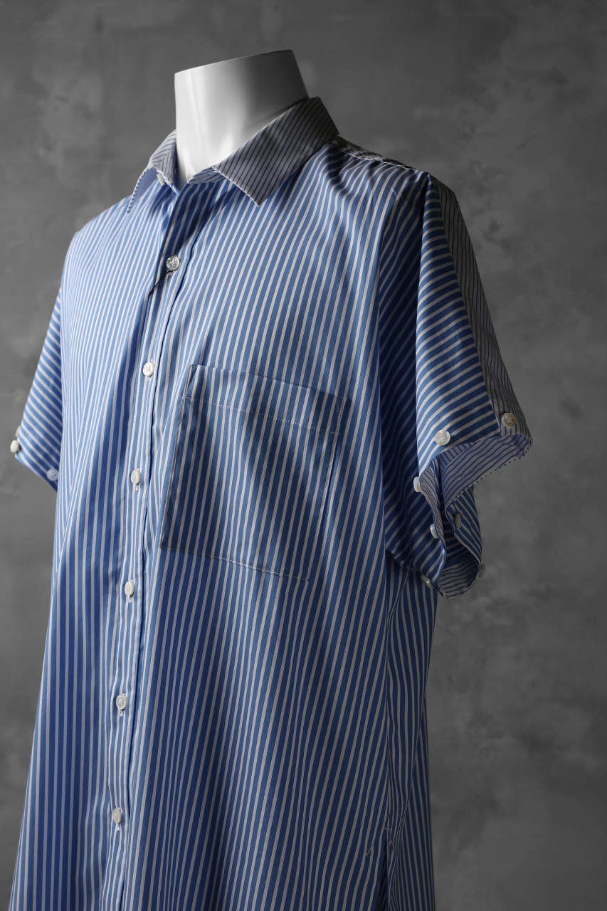 KAZUYUKI KUMAGAI Paneled Shirt Detachable-Detail / Stretch Stripe (S.BLUE)