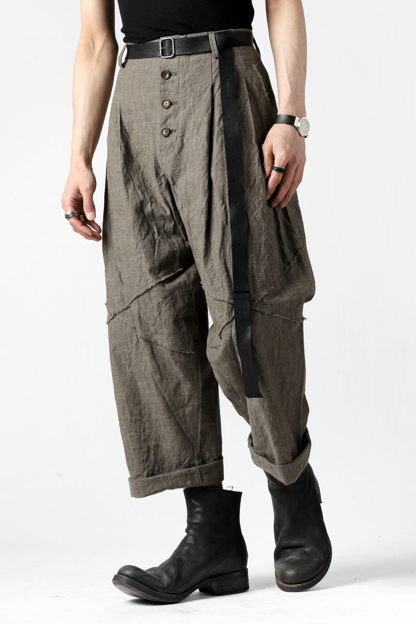 YUTA MATSUOKA cross switch cropped pants / spec dyed canvas (khaki)