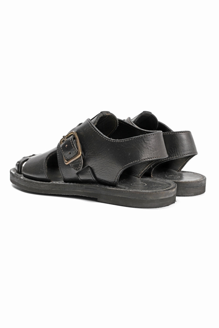 sus-sous sandal shoes / italy oiled cow leather *hand dyed (BLACK BROWN)