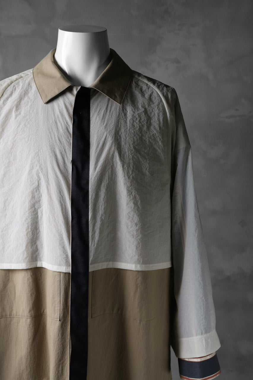 KAZUYUKI KUMAGAI Bal Collar Coat Layer-Detail / Cray Paper Cloth+Stripe (X.BEIGE)