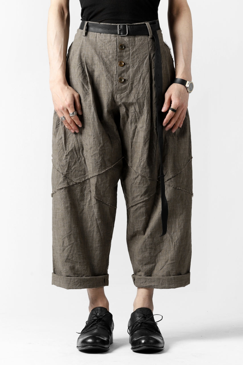 YUTA MATSUOKA cross switch cropped pants / spec dyed canvas (khaki)