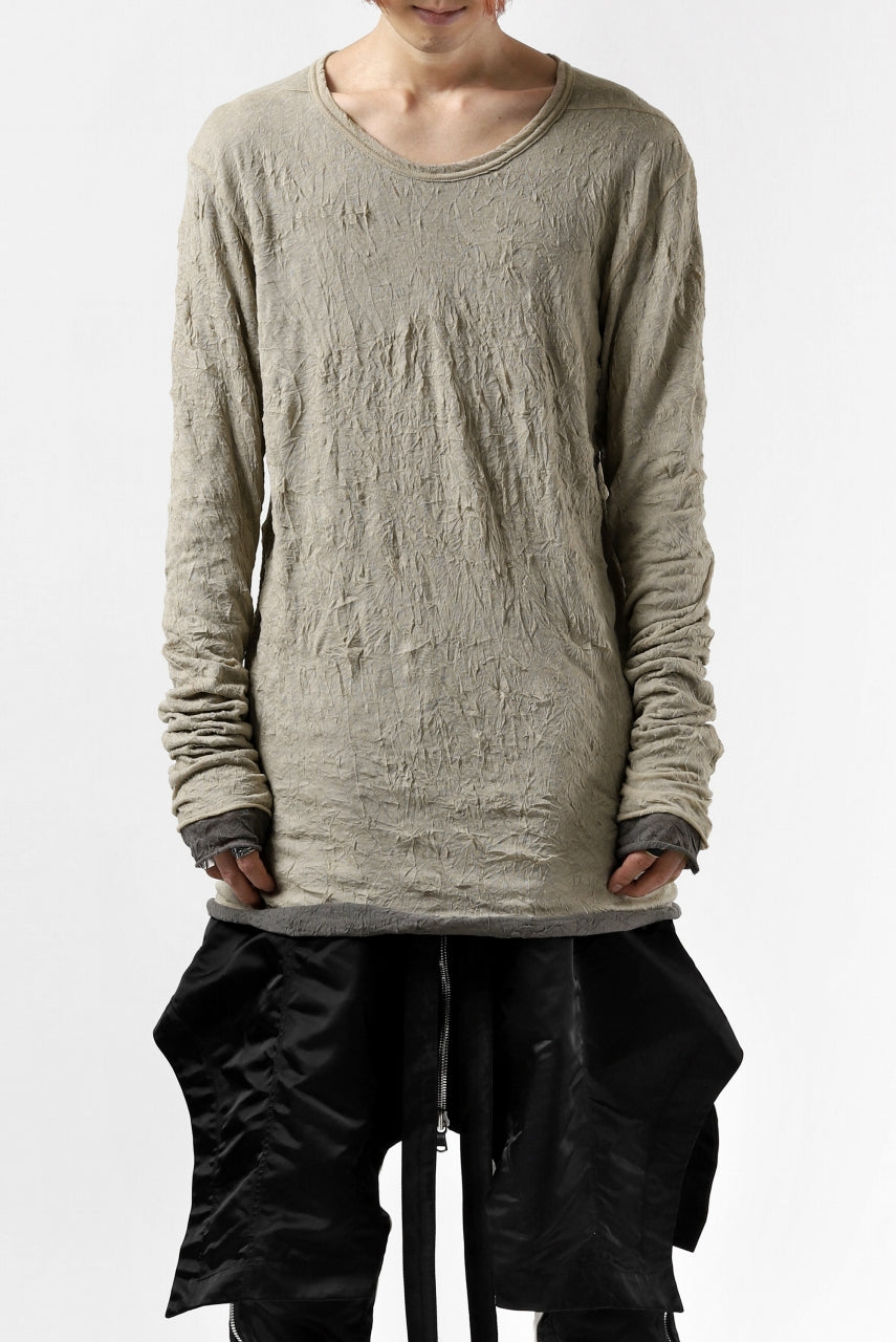 A.F ARTEFACT "CRUMPLE" DOUBLE LAYER L/S TOPS (BROWN×GREY)
