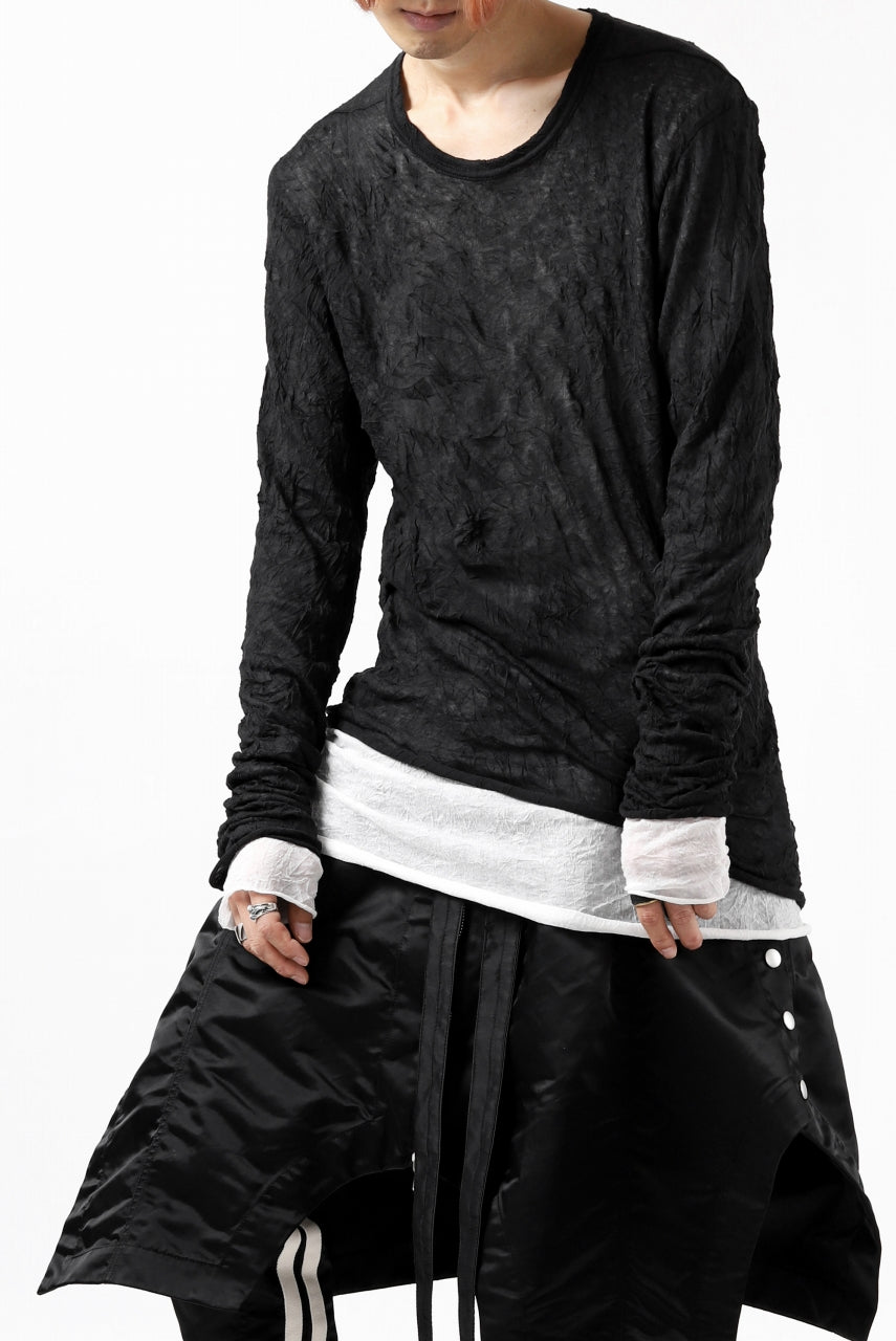 A.F ARTEFACT "CRUMPLE" DOUBLE LAYER L/S TOPS (BLACK×WHITE)