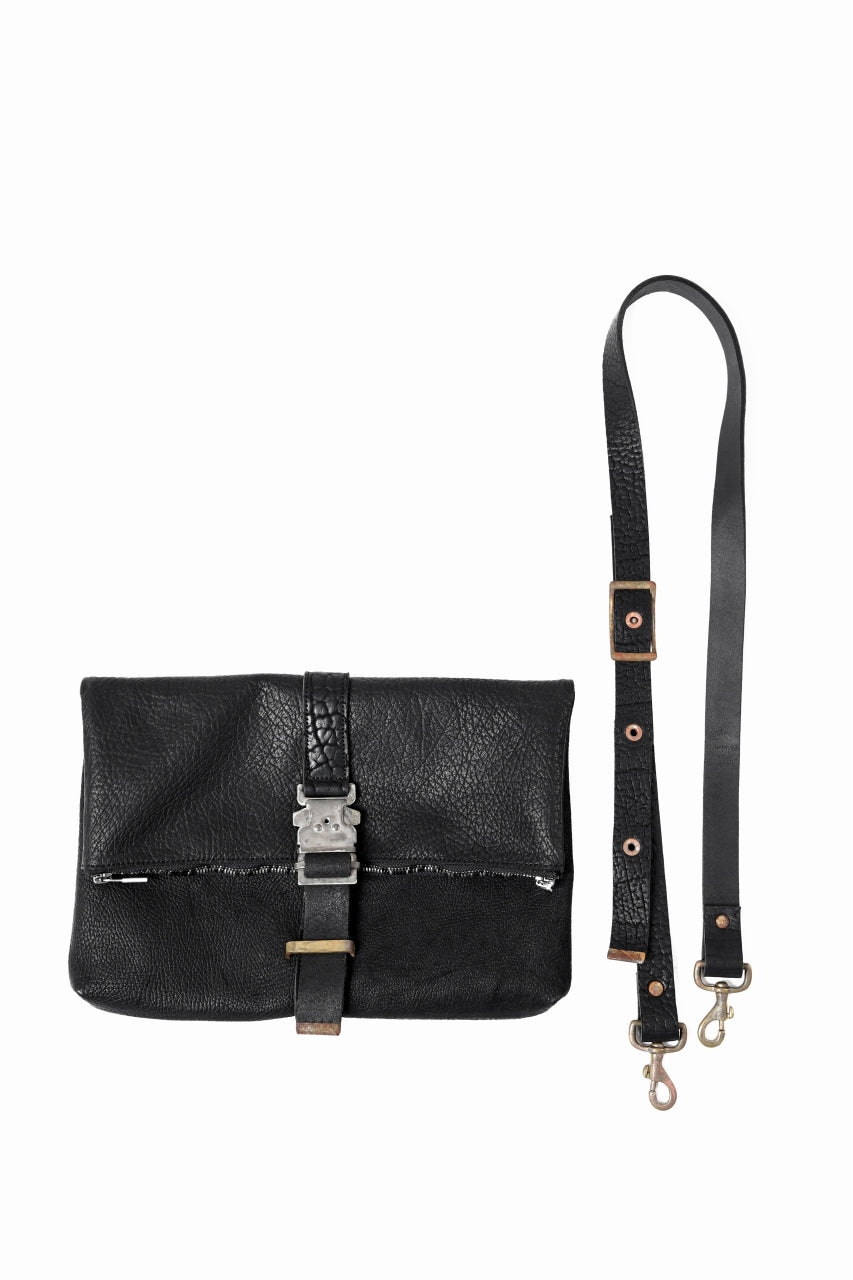 ierib exclusive folded shoulder-clutch bag / Shrunken Rough Bull (BLACK)