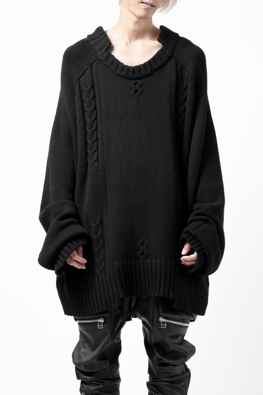 A.F ARTEFACT LOWGAUGE CABLE KNIT PULLOVER IRREGULAR (BLACK)の商品 ...