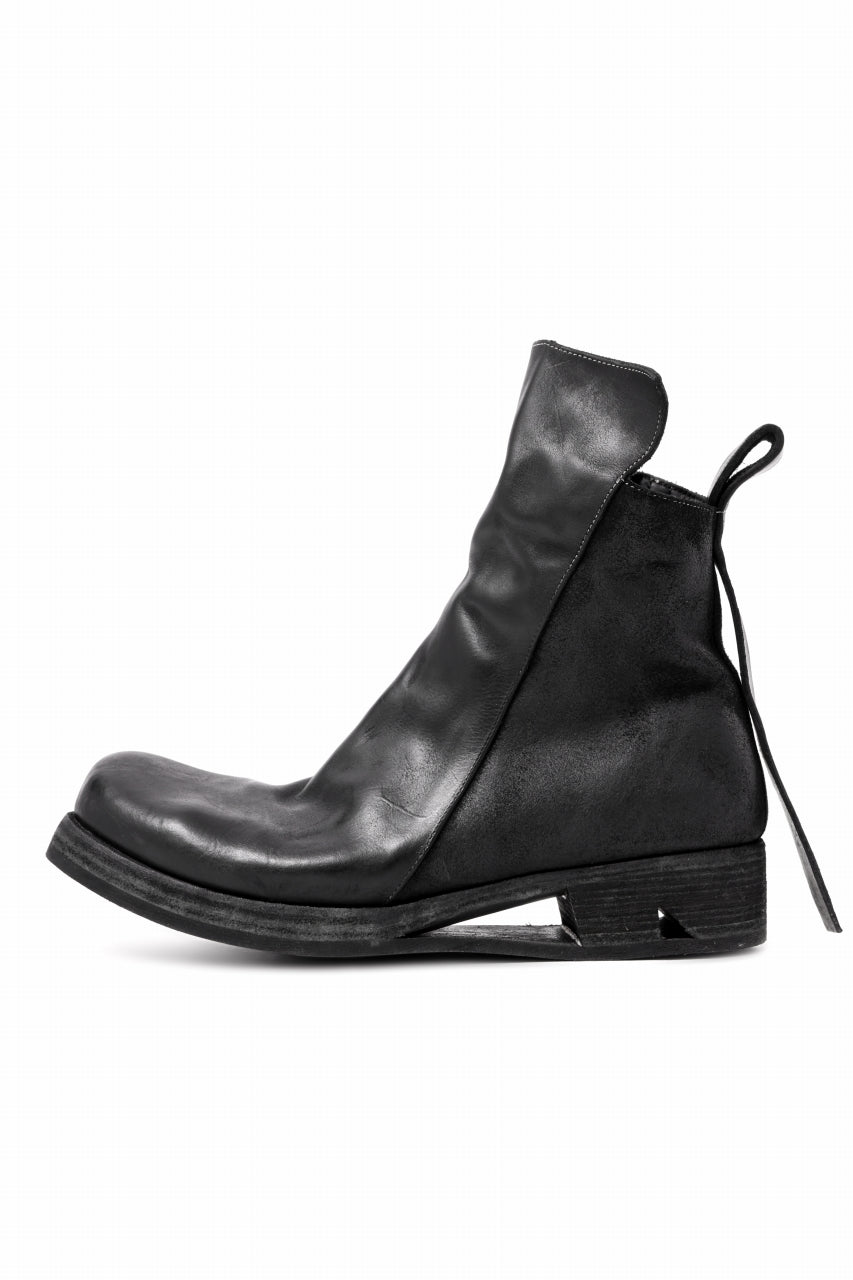 BORIS BIDJAN SABERI HORSE LEATHER SIDE ZIP BOOTS / OBJECT DYED & MOLDED "BOOT1-F2519M" (BLACK)