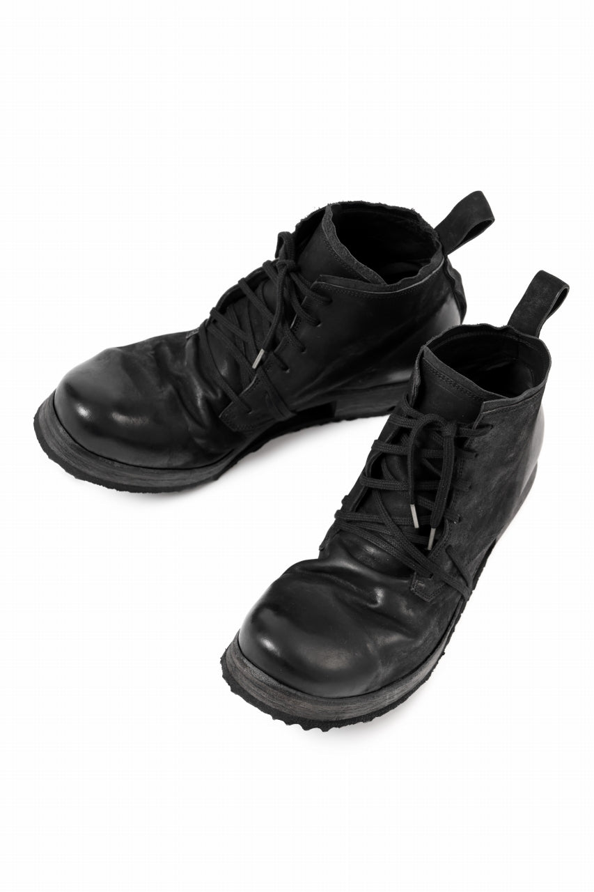 画像をギャラリービューアに読み込む, BORIS BIDJAN SABERI COW LEATHER LACE UP MIDDLE BOOTS / WASHED &amp; HAND-TREATED &quot;BOOT4&quot; (BLACK)