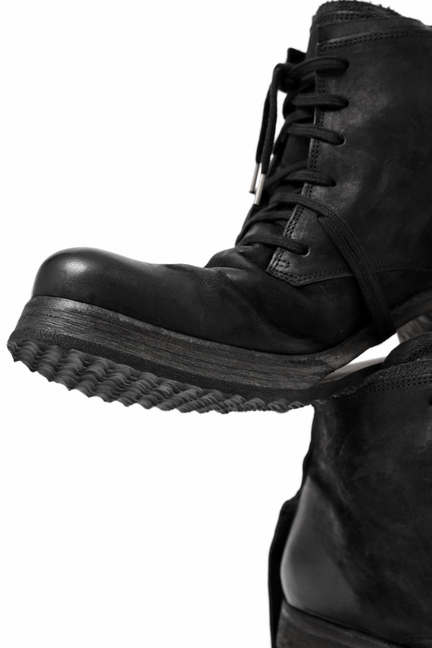 BORIS BIDJAN SABERI COW LEATHER LACE UP MIDDLE BOOTS / WASHED & HAND-TREATED "BOOT4" (BLACK)