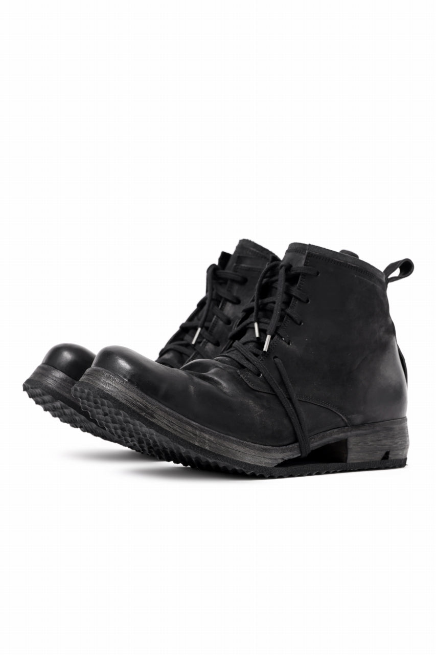 画像をギャラリービューアに読み込む, BORIS BIDJAN SABERI COW LEATHER LACE UP MIDDLE BOOTS / WASHED &amp; HAND-TREATED &quot;BOOT4&quot; (BLACK)