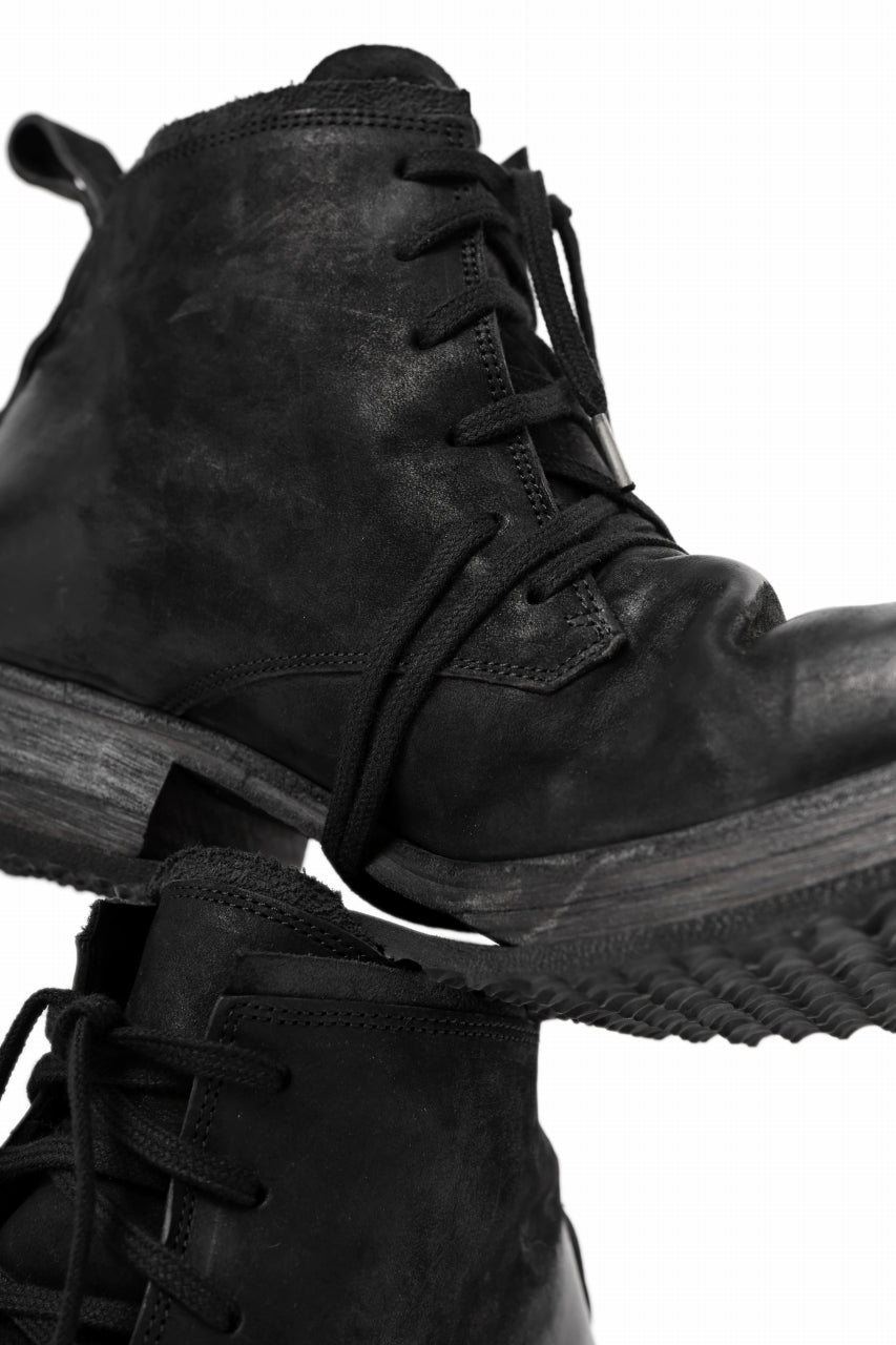 BORIS BIDJAN SABERI COW LEATHER LACE UP MIDDLE BOOTS / WASHED & HAND-TREATED "BOOT4" (BLACK)