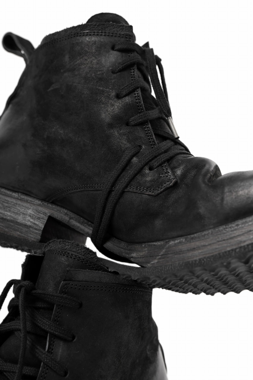 Load image into Gallery viewer, BORIS BIDJAN SABERI COW LEATHER LACE UP MIDDLE BOOTS / WASHED &amp; HAND-TREATED &quot;BOOT4&quot; (BLACK)
