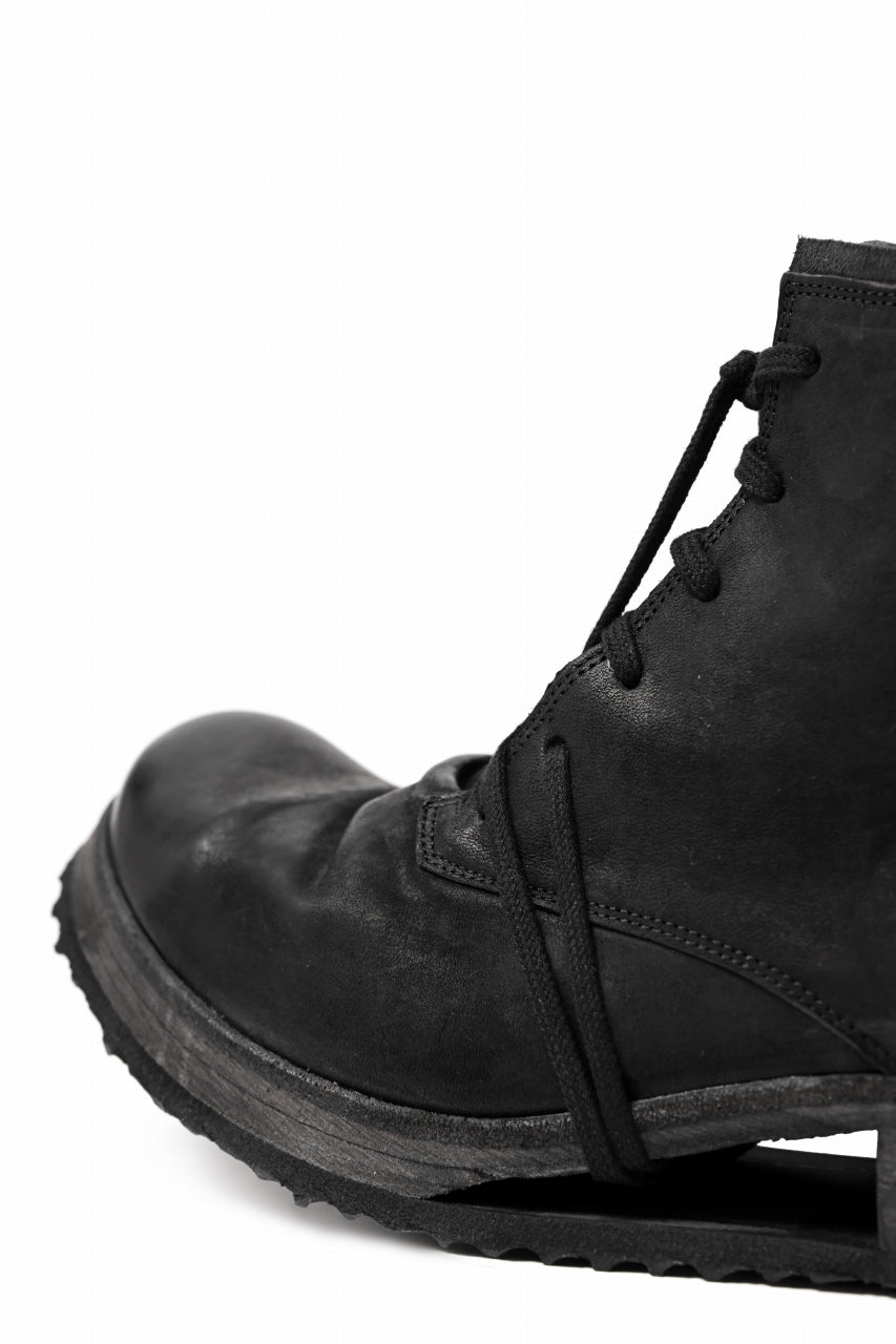 BORIS BIDJAN SABERI COW LEATHER LACE UP MIDDLE BOOTS / WASHED & HAND-TREATED "BOOT4" (BLACK)