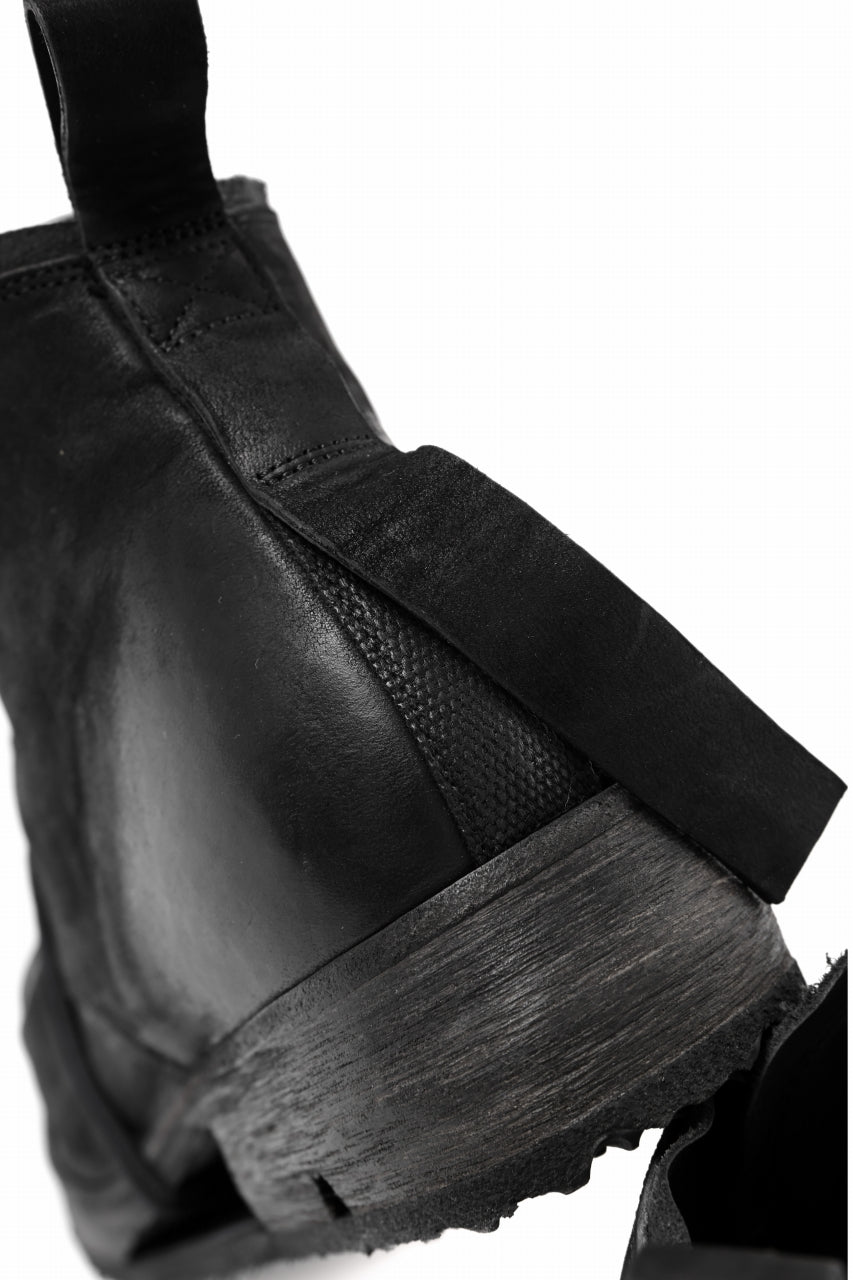 BORIS BIDJAN SABERI COW LEATHER LACE UP MIDDLE BOOTS / WASHED & HAND-TREATED "BOOT4" (BLACK)