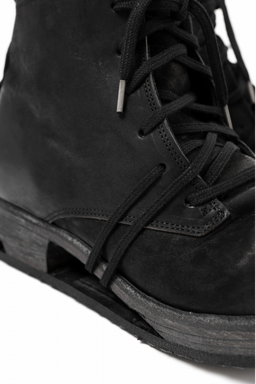 画像をギャラリービューアに読み込む, BORIS BIDJAN SABERI COW LEATHER LACE UP MIDDLE BOOTS / WASHED &amp; HAND-TREATED &quot;BOOT4&quot; (BLACK)