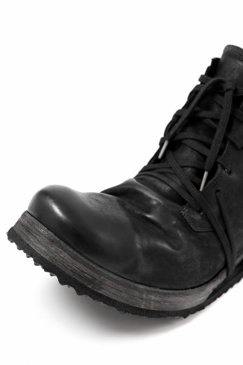 BORIS BIDJAN SABERI COW LEATHER LACE UP MIDDLE BOOTS / WASHED & HAND-TREATED "BOOT4" (BLACK)