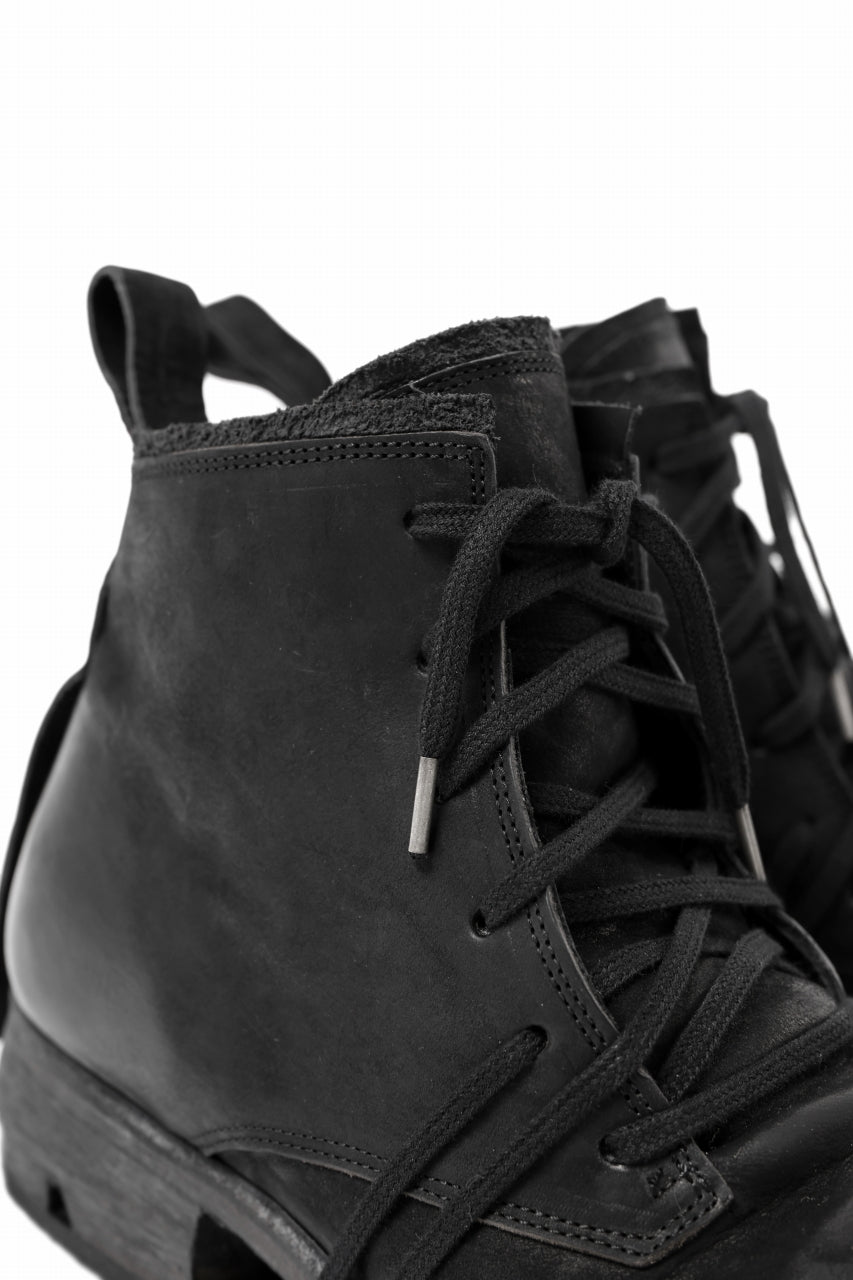 BORIS BIDJAN SABERI COW LEATHER LACE UP MIDDLE BOOTS / WASHED & HAND-TREATED "BOOT4" (BLACK)