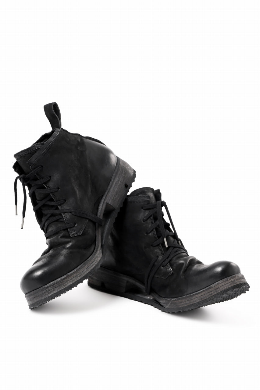 BORIS BIDJAN SABERI COW LEATHER LACE UP MIDDLE BOOTS / WASHED & HAND-TREATED "BOOT4" (BLACK)