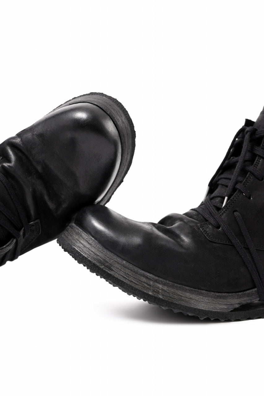 画像をギャラリービューアに読み込む, BORIS BIDJAN SABERI COW LEATHER LACE UP MIDDLE BOOTS / WASHED &amp; HAND-TREATED &quot;BOOT4&quot; (BLACK)