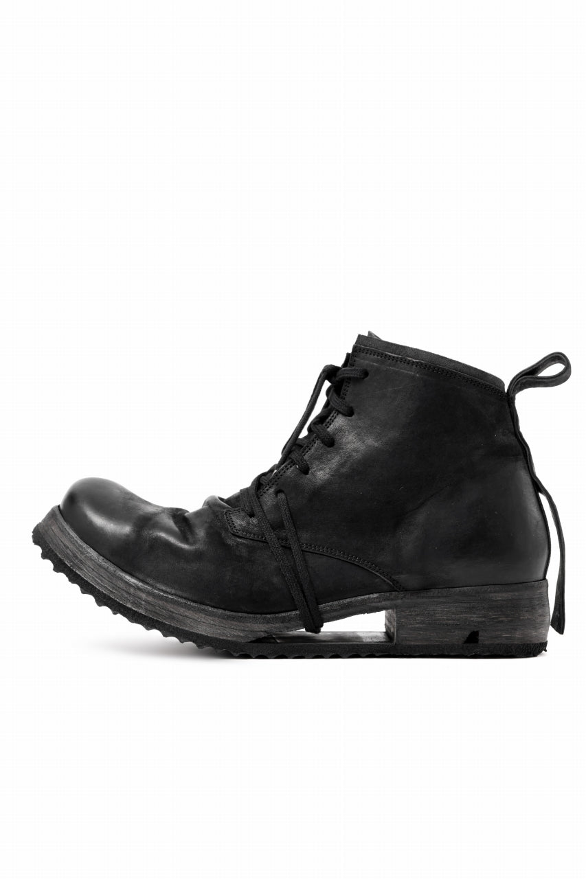 BORIS BIDJAN SABERI COW LEATHER LACE UP MIDDLE BOOTS / WASHED & HAND-TREATED "BOOT4" (BLACK)