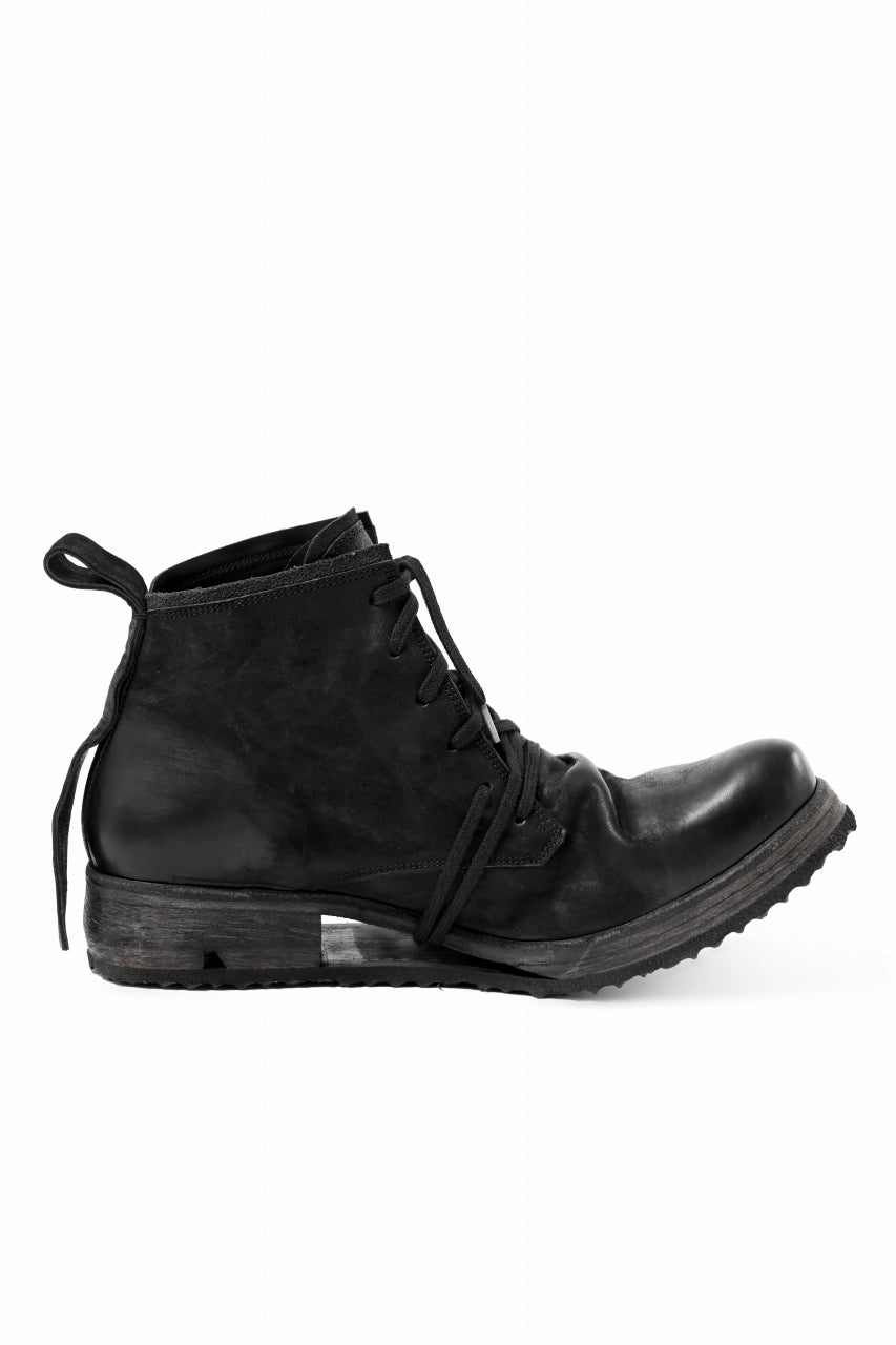 BORIS BIDJAN SABERI COW LEATHER LACE UP MIDDLE BOOTS / WASHED & HAND-TREATED "BOOT4" (BLACK)