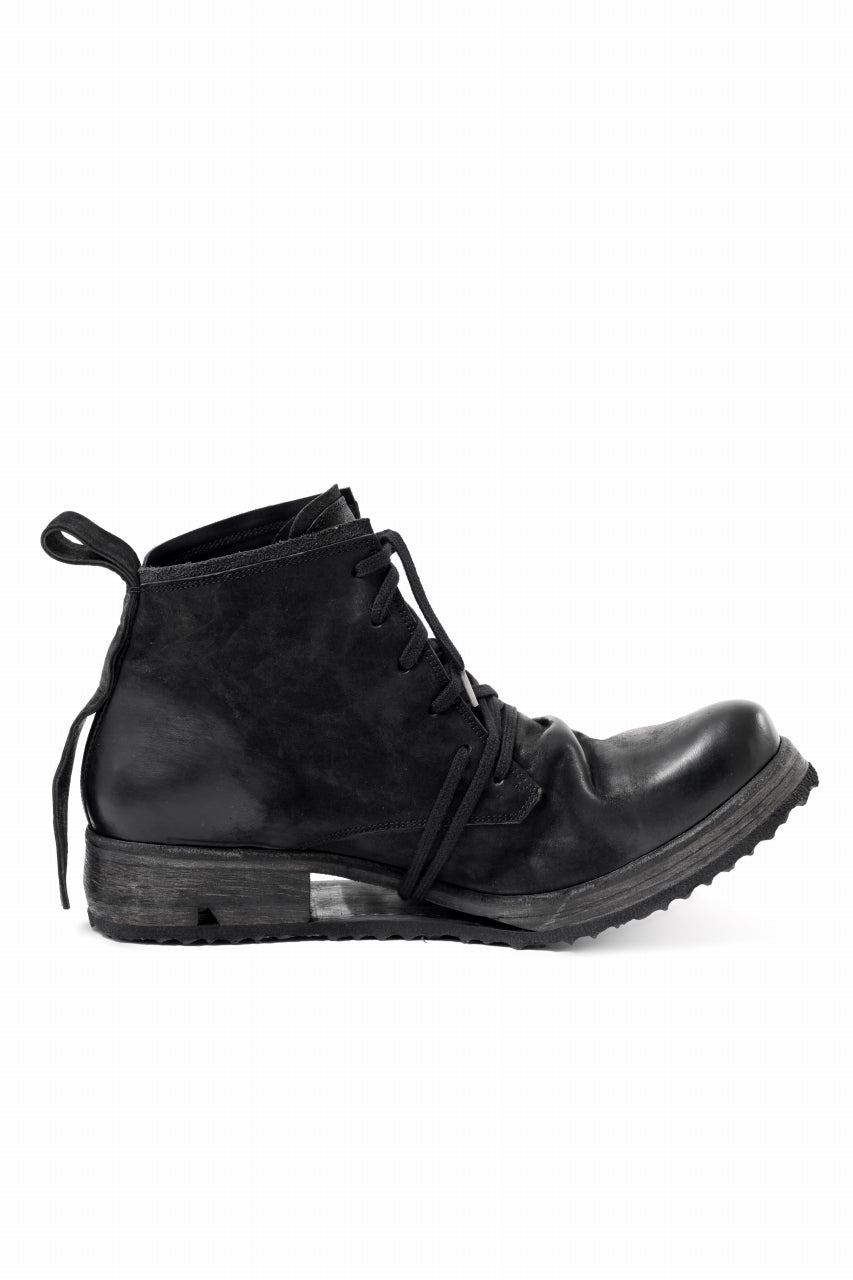 画像をギャラリービューアに読み込む, BORIS BIDJAN SABERI COW LEATHER LACE UP MIDDLE BOOTS / WASHED &amp; HAND-TREATED &quot;BOOT4&quot; (BLACK)