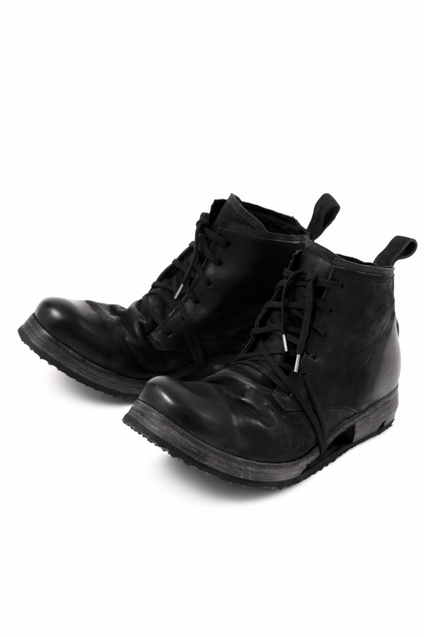 BORIS BIDJAN SABERI COW LEATHER LACE UP MIDDLE BOOTS / WASHED & HAND-TREATED "BOOT4" (BLACK)