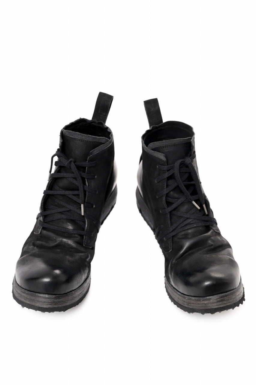 BORIS BIDJAN SABERI COW LEATHER LACE UP MIDDLE BOOTS / WASHED & HAND-TREATED "BOOT4" (BLACK)