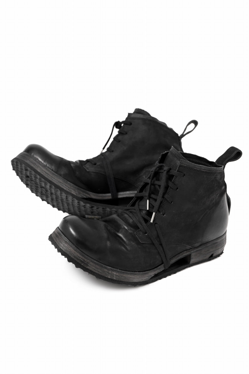 BORIS BIDJAN SABERI COW LEATHER LACE UP MIDDLE BOOTS / WASHED & HAND-TREATED "BOOT4" (BLACK)