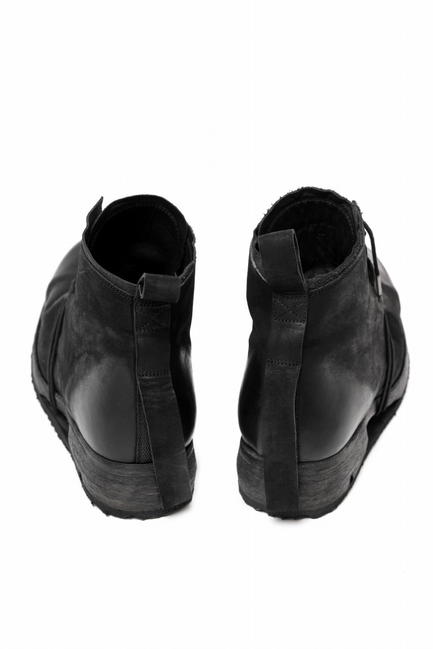 BORIS BIDJAN SABERI COW LEATHER LACE UP MIDDLE BOOTS / WASHED & HAND-TREATED "BOOT4" (BLACK)