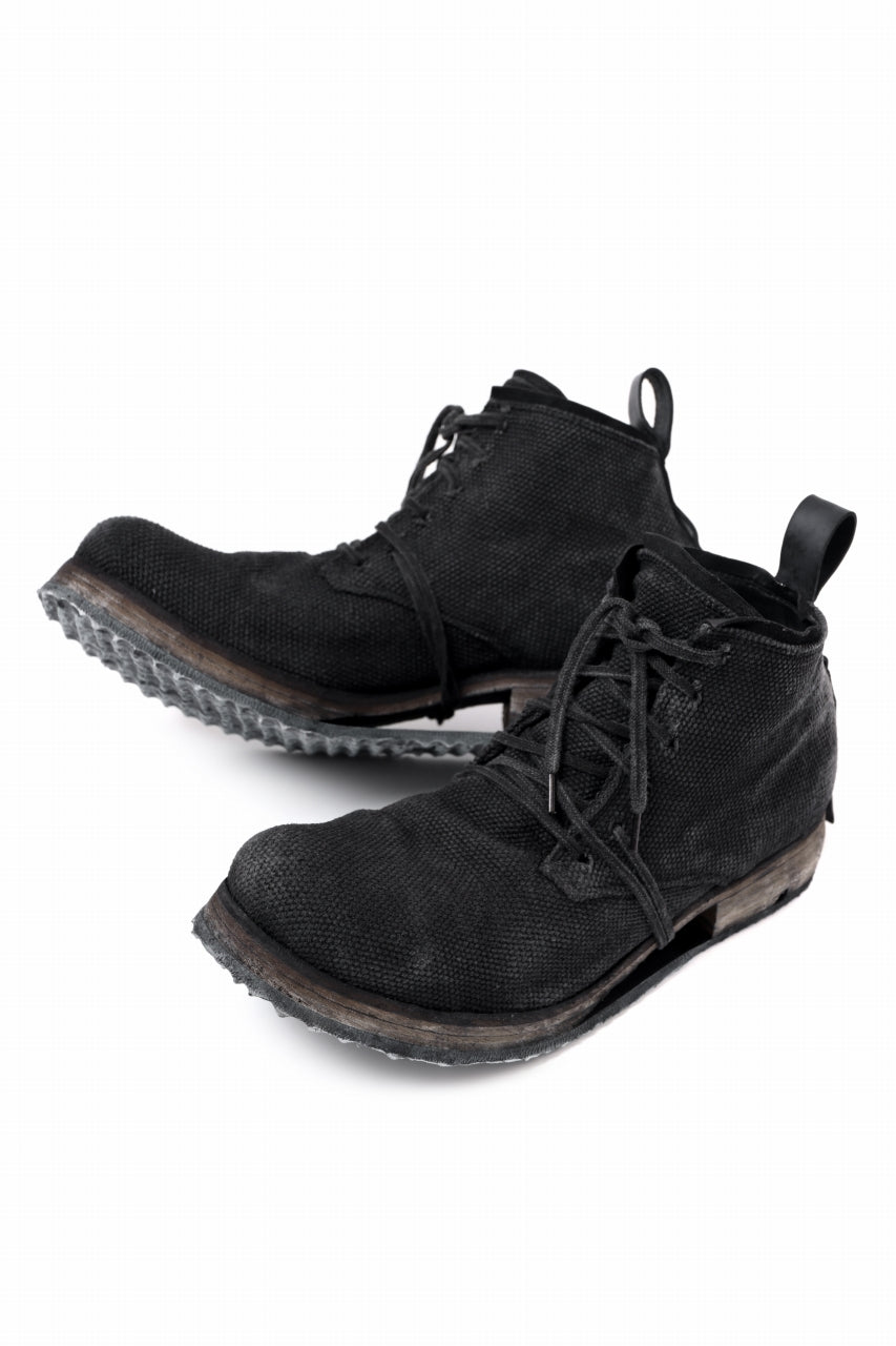 BORIS BIDJAN SABERI CANVAS FABRIC LACE UP MIDDLE BOOTS / OBJECT DYED & HAND-TREATED "BOOT4" (BLACK)