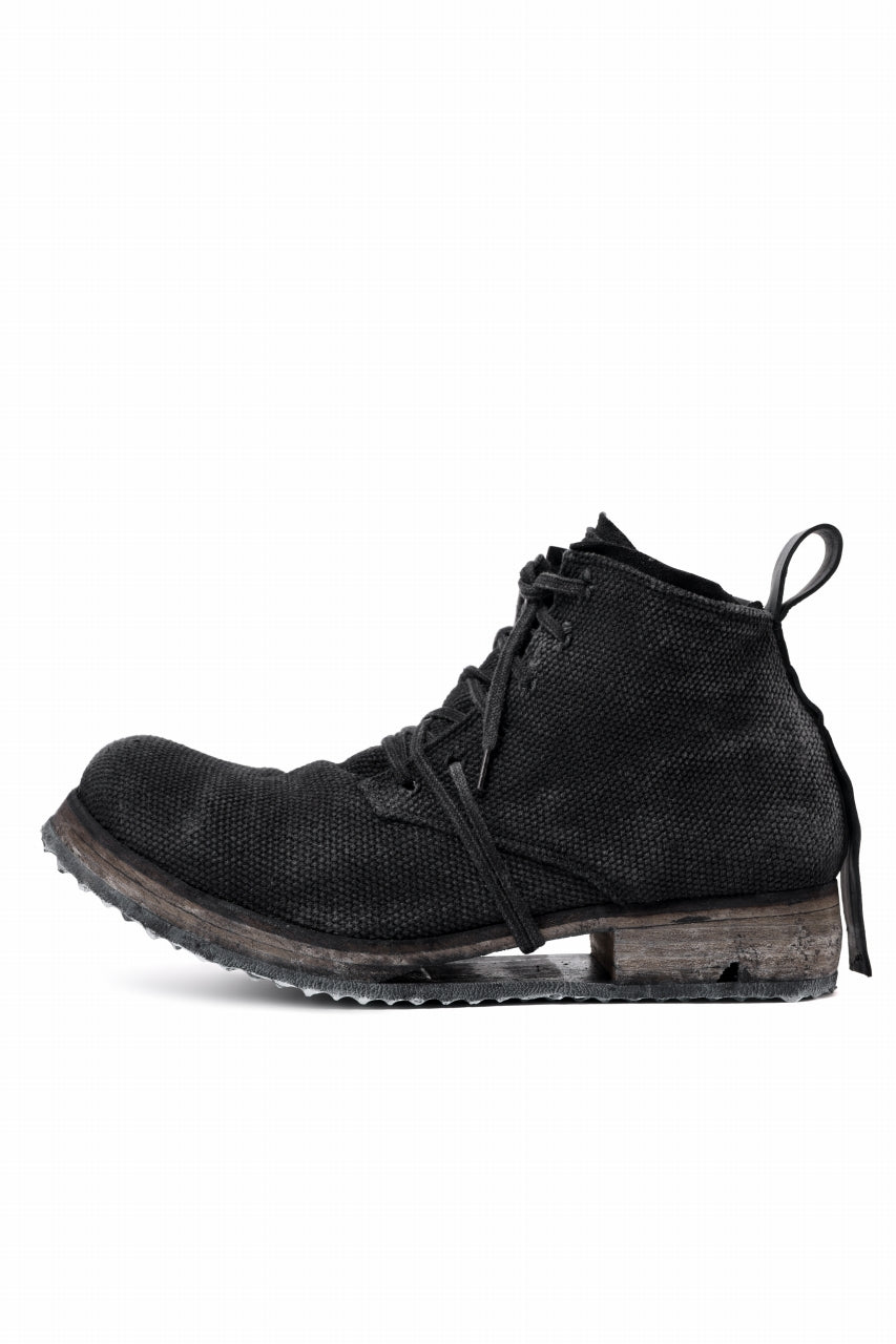 BORIS BIDJAN SABERI CANVAS FABRIC LACE UP MIDDLE BOOTS / OBJECT DYED & HAND-TREATED "BOOT4" (BLACK)