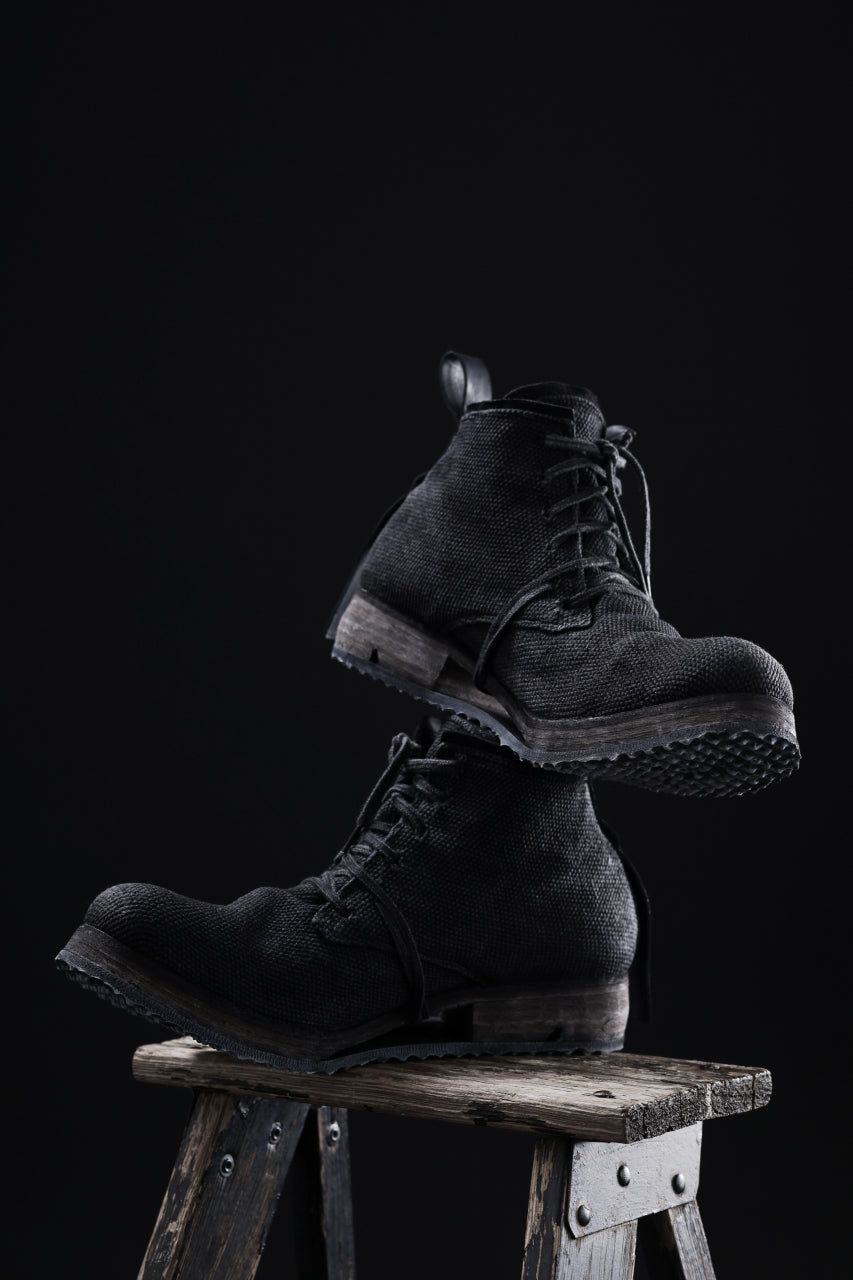Load image into Gallery viewer, BORIS BIDJAN SABERI CANVAS FABRIC LACE UP MIDDLE BOOTS / OBJECT DYED &amp; HAND-TREATED &quot;BOOT4&quot; (BLACK)