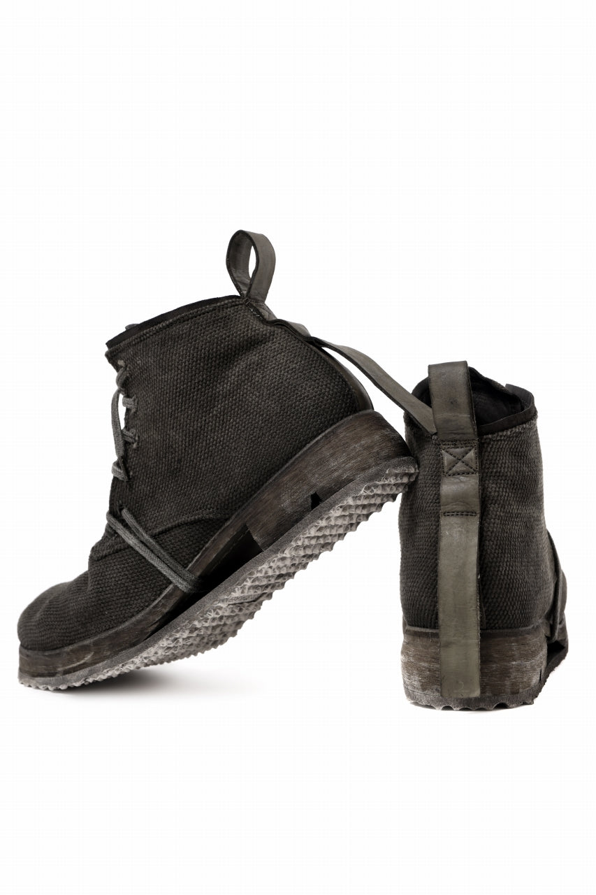 BORIS BIDJAN SABERI CANVAS FABRIC LACE UP MIDDLE BOOTS / OBJECT DYED & HAND-TREATED "BOOT4" (WEHR GRÜN)