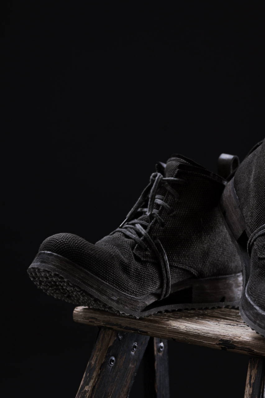 BORIS BIDJAN SABERI CANVAS FABRIC LACE UP MIDDLE BOOTS / OBJECT DYED & HAND-TREATED "BOOT4" (WEHR GRÜN)