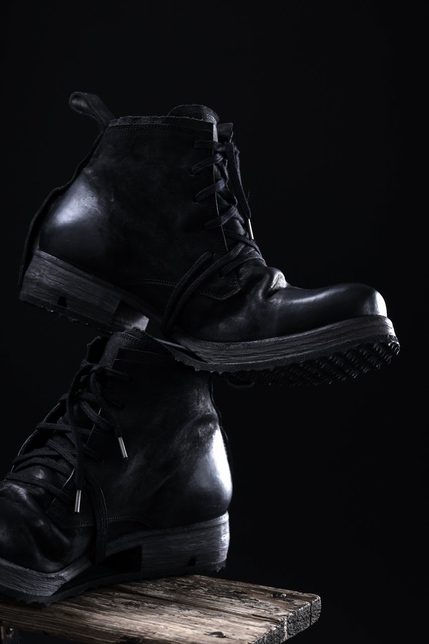 画像をギャラリービューアに読み込む, BORIS BIDJAN SABERI COW LEATHER LACE UP MIDDLE BOOTS / WASHED &amp; HAND-TREATED &quot;BOOT4&quot; (BLACK)