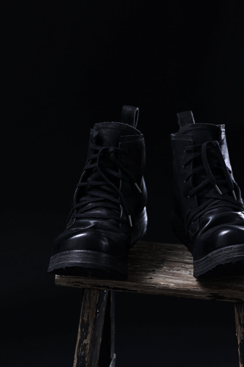 BORIS BIDJAN SABERI COW LEATHER LACE UP MIDDLE BOOTS / WASHED & HAND-TREATED "BOOT4" (BLACK)