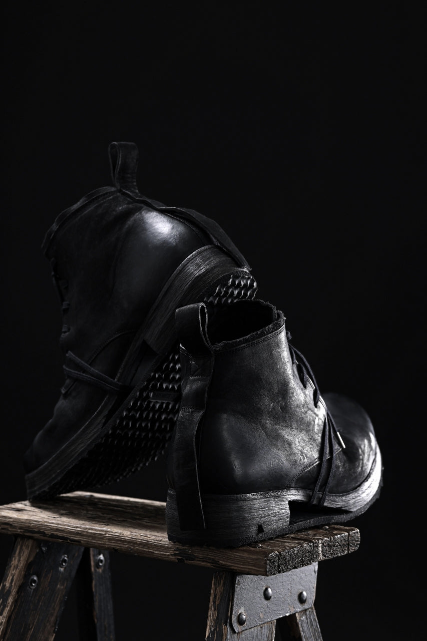 画像をギャラリービューアに読み込む, BORIS BIDJAN SABERI COW LEATHER LACE UP MIDDLE BOOTS / WASHED &amp; HAND-TREATED &quot;BOOT4&quot; (BLACK)