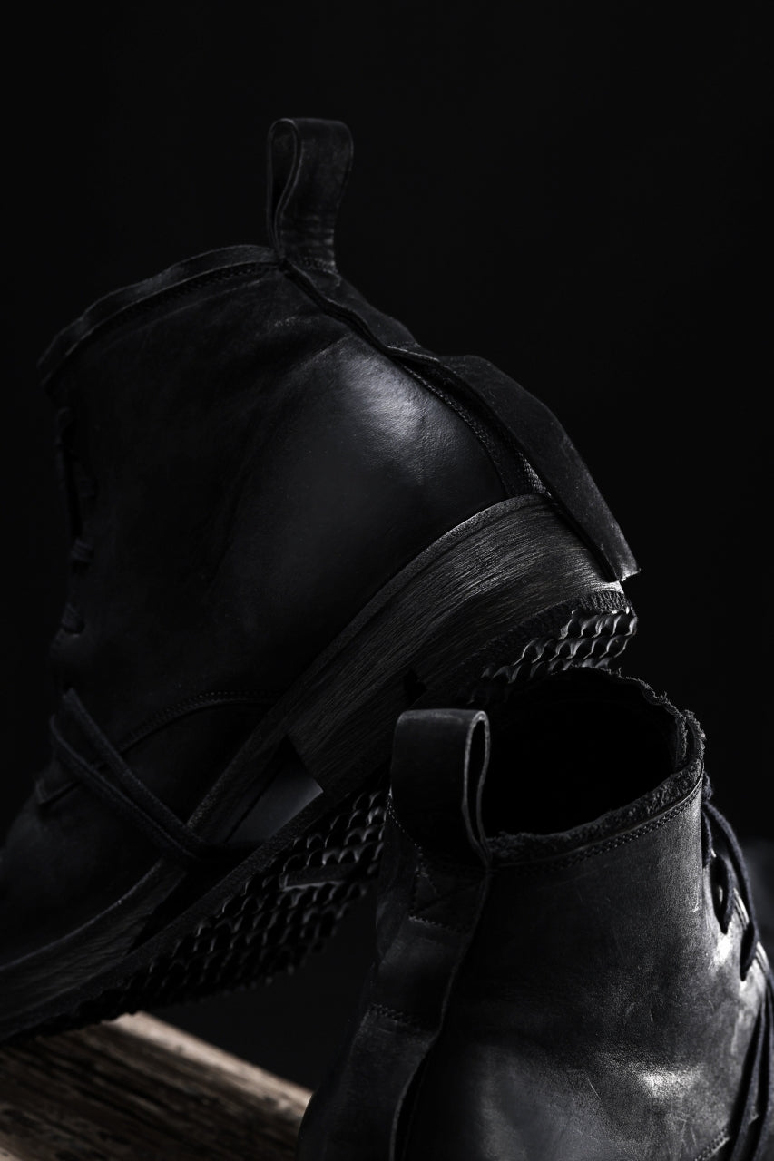 画像をギャラリービューアに読み込む, BORIS BIDJAN SABERI COW LEATHER LACE UP MIDDLE BOOTS / WASHED &amp; HAND-TREATED &quot;BOOT4&quot; (BLACK)