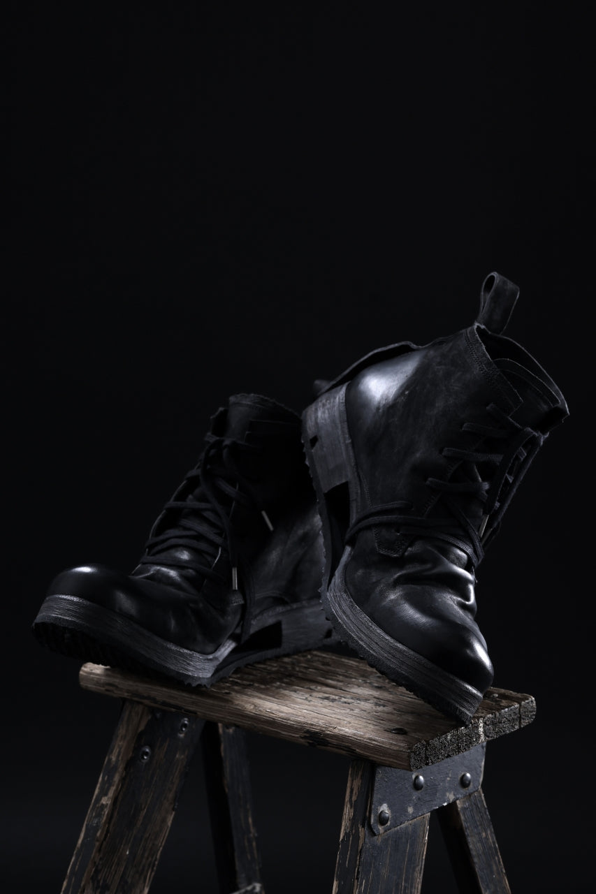 BORIS BIDJAN SABERI COW LEATHER LACE UP MIDDLE BOOTS / WASHED & HAND-TREATED "BOOT4" (BLACK)