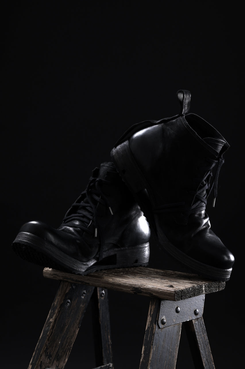 画像をギャラリービューアに読み込む, BORIS BIDJAN SABERI COW LEATHER LACE UP MIDDLE BOOTS / WASHED &amp; HAND-TREATED &quot;BOOT4&quot; (BLACK)