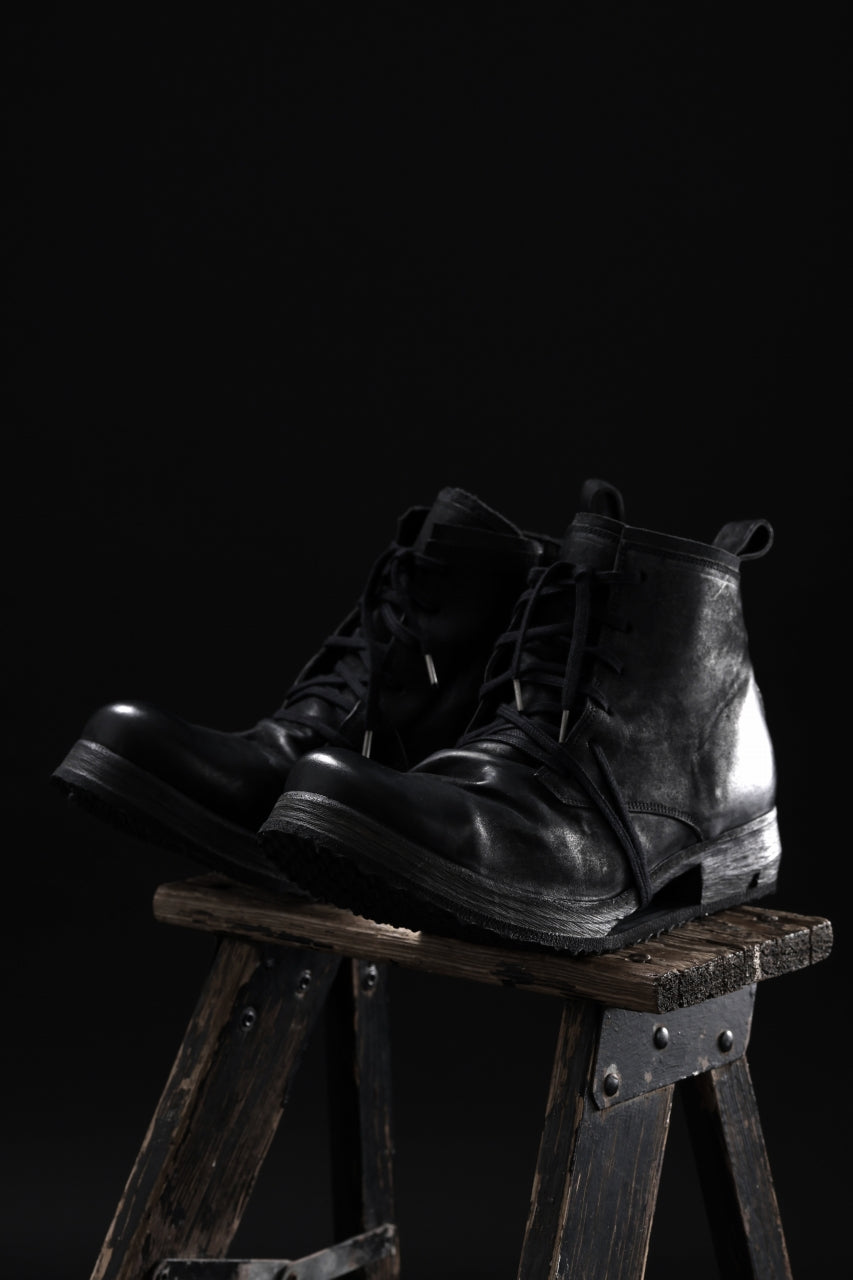 BORIS BIDJAN SABERI COW LEATHER LACE UP MIDDLE BOOTS / WASHED & HAND-TREATED "BOOT4" (BLACK)