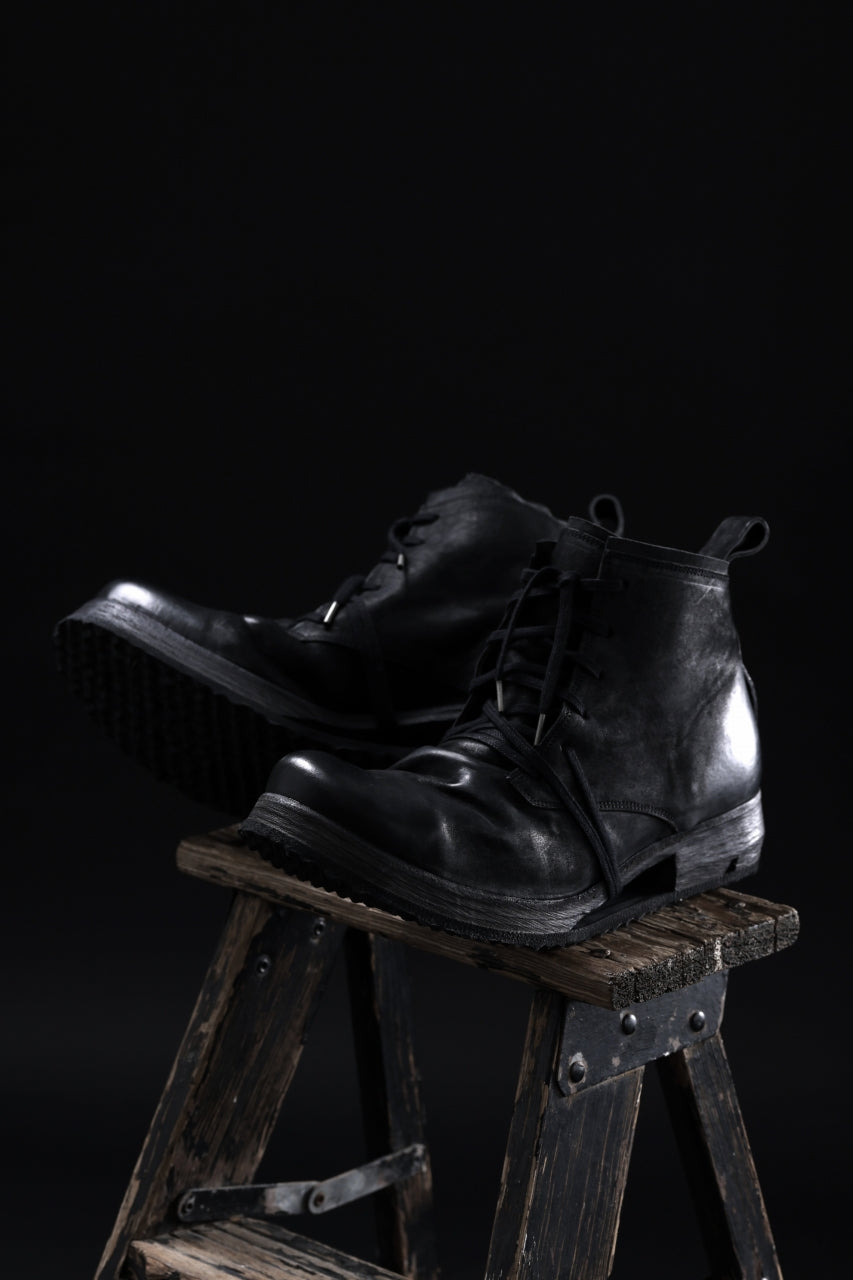 BORIS BIDJAN SABERI COW LEATHER LACE UP MIDDLE BOOTS / WASHED & HAND-TREATED "BOOT4" (BLACK)