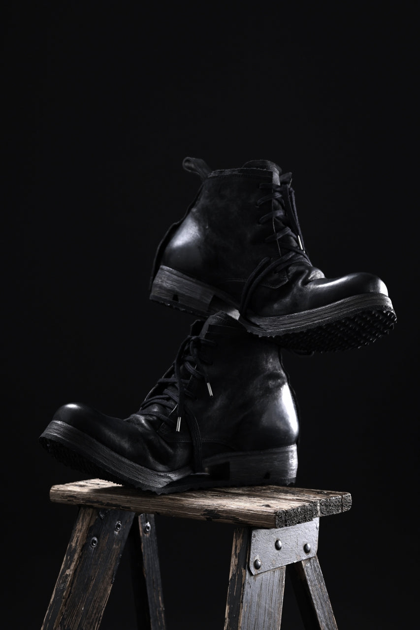 BORIS BIDJAN SABERI COW LEATHER LACE UP MIDDLE BOOTS / WASHED & HAND-TREATED "BOOT4" (BLACK)