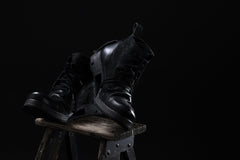 画像をギャラリービューアに読み込む, BORIS BIDJAN SABERI COW LEATHER LACE UP MIDDLE BOOTS / WASHED &amp; HAND-TREATED &quot;BOOT4&quot; (BLACK)