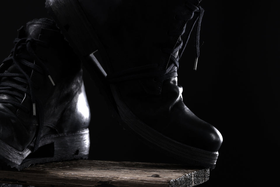 画像をギャラリービューアに読み込む, BORIS BIDJAN SABERI COW LEATHER LACE UP MIDDLE BOOTS / WASHED &amp; HAND-TREATED &quot;BOOT4&quot; (BLACK)