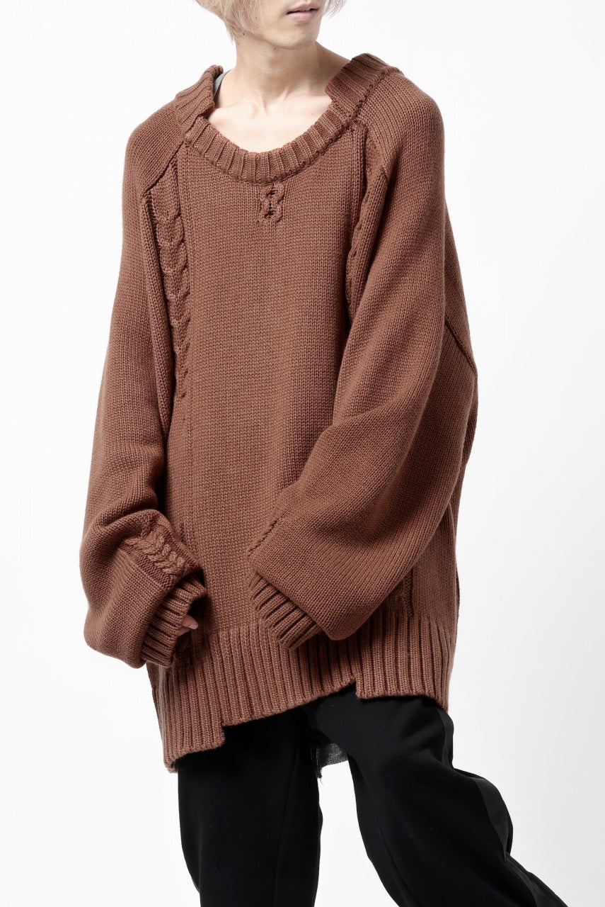 A.F ARTEFACT LOWGAUGE CABLE KNIT PULLOVER IRREGULAR-HEM (BROWN)の ...